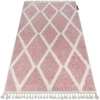 Rugsx Tapis BERBER TROIK A0010 rose et blanc Franges berbère marocain shaggy 140x190 cm