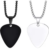 Semoic Lot de 2 supports pour médiators de guitare, accessoires en acier personnalisés, chaînes en acier inoxydable noir et argent