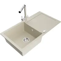 Mexen Leo Évier en granit 1 bac avec égouttoir et mélangeur Duero, Beige- 6501-69-671600-00