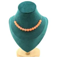 Bijoux Pierres et Minéraux. Collier 15 perles Calcédoine orange 8 mm. Chaine en acier inoxydable Collier femmes, hommes. Taille personnali
