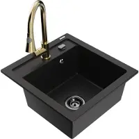 Mexen Vito 1 bac en granit avec mitigeur Elia, Noir - 6503-77-670101-50-B