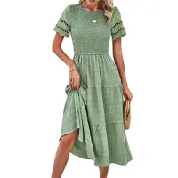Semoic Robes élégantes de couleur unie pour femmes printemps-été