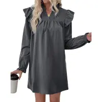Semoic Robe à manches longues pour femme avec col montant ample