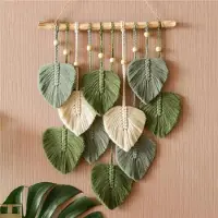 Tlily Feuille Macramé Tenture Murale Boho Room Home Decor Tissé Tapisserie EsthéTique DéCoration de Mariage Vert