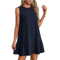 Semoic Robe gilet sans manches à col rond de couleur unie bleu marine