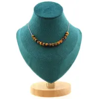 Bijoux Pierres et Minéraux. Collier 15 perles Oeil de Tigre 6 mm. Chaine en acier inoxydable Collier femmes, hommes. Taille personnalisabl