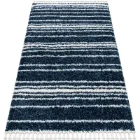 Rugsx Tapis UNION 4080 Rayures bleu et crème Franges berbère marocain shaggy 140x190 cm
