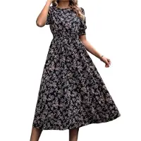 Semoic Robes fleuries en mousseline de soie pour femmes, style bohème décontracté pour l'été