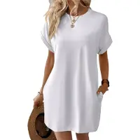 Semoic Couleur unie, col rond, ample, manches courtes, poche D