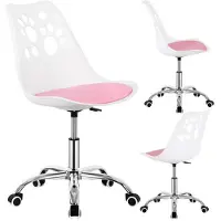 Springos Chaise de bureau - - 2025 - Ergonomique - Réglable en hauteur - Similicuir blanc/rose