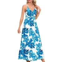 Torribaly Robe longue d'été 2025 pour femme, motif floral, bretelles spaghetti, décontractée, style bohème, robe d'été fluide, taille XXL