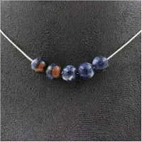 Bijoux Pierres et Minéraux. Collier 5 perles Jaspe bleu 8 mm. Chaine en acier inoxydable Collier femmes, hommes. Taille personnalisable.