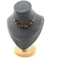 Bijoux Pierres et Minéraux. Collier 10 perles Oeil de Tigre 8 mm. Chaine en acier inoxydable Collier femmes, hommes. Taille personnalisabl