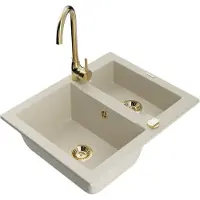 Mexen Évier Carlos en granit 1,5 avec mitigeur Telma, beige (6518-69-670200-50)