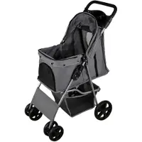 MonsterShop Poussette pour animaux de compagnie pliable avec porte-chaise-longue, auvent et housse de pluie - cadre acier, capacité 15 kg, chariot de voyage