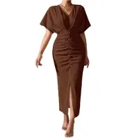 Semoic Robe de cocktail portefeuille métallisée pour femme, couleur unie