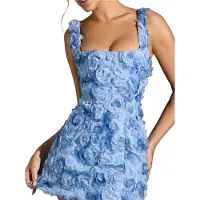 Typecat Robe d'été 2025 à fleurs 3D pour femmes, sans manches, tendance, soirée, cocktail, courte, taille XL