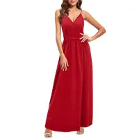Torribaly Robe longue d'été pour femme, motif floral, bretelles spaghetti, style bohème, décontractée, fendue, longue, fluide, rouge, XL