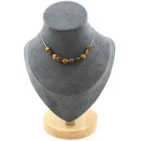 Bijoux Pierres et Minéraux. Collier 10 perles Oeil de Tigre d'Afrique du Sud. Chaine en acier Collier femmes, hommes. Taille personnalisab