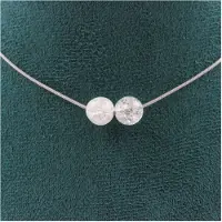 Bijoux Pierres et Minéraux. Collier 2 perles Quartz craquelé du Brésil 8 mm Chaine en acier Collier femmes, hommes. Taille personnalisable.