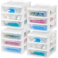 Iris USA PLASTIQUE PLASTIQUE HAUT TOP Organisateur de rangement de 3 dessins 4-Pack For Makep Vanity Rolis de salle de bain papine de salle de ba