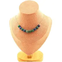 Bijoux Pierres et Minéraux. Collier 10 perles Azurite Chrysocolle 8 mm. Chaine en acier inoxydable Collier femmes, hommes. Taille personna