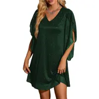 Semoic Robe scintillante à manches chauve-souris pour femme, style cocktail pailleté