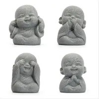 Typecat Lot de 4 statuettes de Bouddha rieur pour la chance et la décoration Feng Shui, petites et mignonnes.