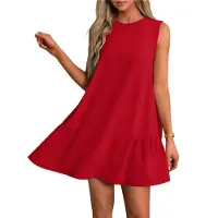 Jojomino Robe gilet sans manches à col rond de couleur unie rouge XL