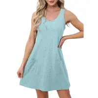 Typecat Robe sans manches à col en V et poches pour femme, turquoise, taille XXL