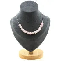 Bijoux Pierres et Minéraux. Collier 15 perles Quartz rose 8 mm Chaine en acier inoxydable Collier femmes, hommes. Taille personnalisable.