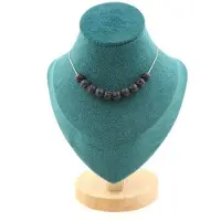 Bijoux Pierres et Minéraux. Collier 10 perles Lave 8 mm. Chaine en acier inoxydable Collier femmes, hommes. Taille personnalisable.