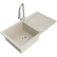 Mexen Leo Évier en granit 1 bac avec égouttoir et mélangeur Elia, Beige - 6501-69-670101-00