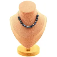 Bijoux Pierres et Minéraux. Collier 15 perles Jaspe bleu 8 mm. Chaine en acier inoxydable Collier femmes, hommes. Taille personnalisable.