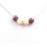 Bijoux Pierres et Minéraux. Collier perles Lépidolite + Opale Rose 8 mm Chaine en acier inoxydable.