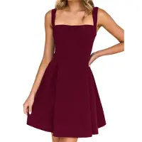 Typecat Robe courte sans manches pour femme, dos nu, col carré, couleur vin rouge, taille XL, 2025