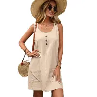 Typecat Robe d'été sans manches pour femme, débardeur avec poches, décontractée, courte, coupe trapèze, col ras du cou, taille XXL