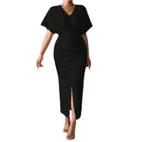 Semoic Robe de cocktail portefeuille métallisée pour femme, couleur unie