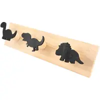 Jojomino Patères murales en bois motif dinosaure pour enfants, décoration de porte pour chambre de garçon, crèche, salle de jeux - Noir