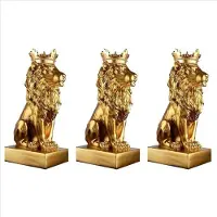 Semoic Statue de lion couronnée abstraite 3X, sculpture en résine, style masculin, pour bar ou maison.
