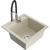 Mexen Évier 1 bac en granit Vito avec mélangeur Aster, beige (6503-69-73450-07)