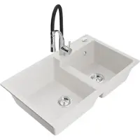 Mexen Tomas évier en granit 2 cuves avec mitigeur Aster, blanc - 6516-20-73450-07
