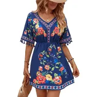 Semoic Robe mexicaine brodée Fiesta pour femme, plage V