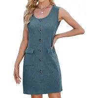 Typecat Robe courte moulante sans manches pour femme, col ras du cou, boutons en tricot, couleur unie, avec poches, taille XL, été 2025