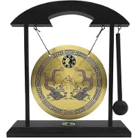 Jojomino Gong de Bureau - Gong en Laiton Feng Shui, Ornement de Bureau avec Support et Maillet, DéCoration D'IntéRieur Chinoise DéLicate, Double Dragon