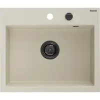 Mexen Oscar Evier en granit à 1 niveau 580 x 490 mm, beige, siphon noir - 6519581000-69-B