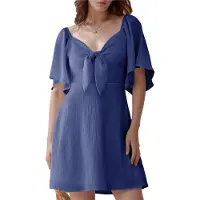 Typecat Robe courte élégante à col en V profond et nœud papillon, bleu marine, taille XL