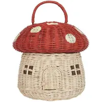 Typecat Panier de rangement en rotin fait main en forme de champignon - Joli cadeau artisanal décoratif en rotin, rouge