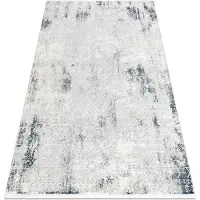 Rugsx Tapis moderne DUKE 51558 crème / bleu - Géométrique vintage, structuré, très doux, franges 120x170 cm