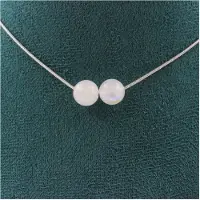 Bijoux Pierres et Minéraux. Collier 2 perles Pierre de Lune 8 mm. Chaine en acier inoxydable Collier femmes, hommes. Taille personnalisabl